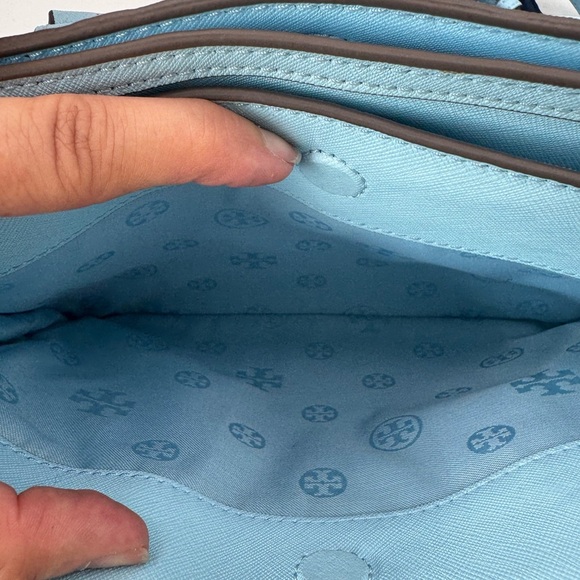 Tory Burch Baby Blue Leather Robinson Tote Two Way Silver Hardware Polo Scarf - Picture 10 of 17